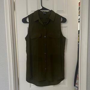Express Dark Green Sleeveless Button-Down Shirt